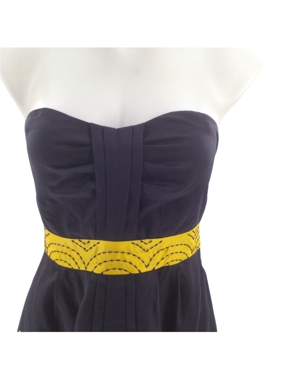 ANTHROPOLOGIE Floreat Dark Gray Embroodered Strapless Dress, Size 6
